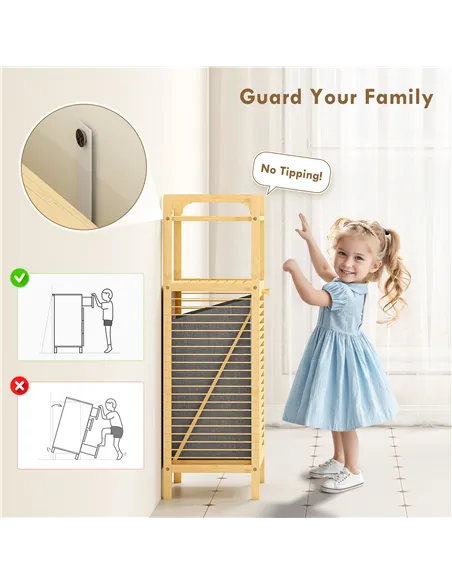 HOMCOM Bamboo Laundry Cabinet with Slatted Door, Bathroom Cabinet with Tilt-Out Hamper and Removable Liner Bag, 40 x 30D x 95 cm