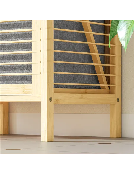 HOMCOM Bamboo Laundry Cabinet with Slatted Door, Bathroom Cabinet with Tilt-Out Hamper and Removable Liner Bag, 40 x 30D x 95 cm