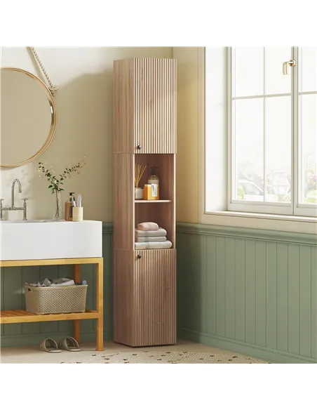 HOMCOM 6-Tier Tall Bathroom Cabinet - Natural