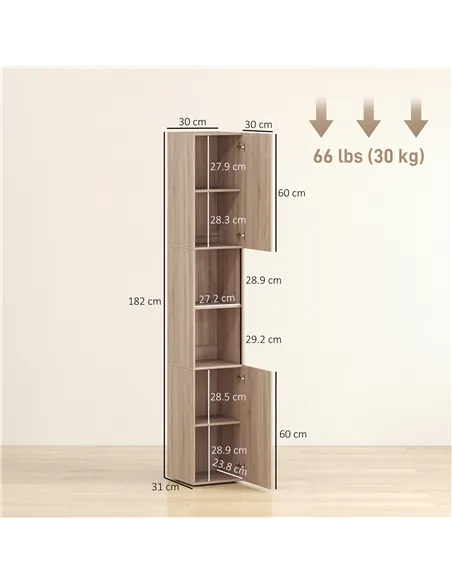 HOMCOM 6-Tier Tall Bathroom Cabinet - Natural