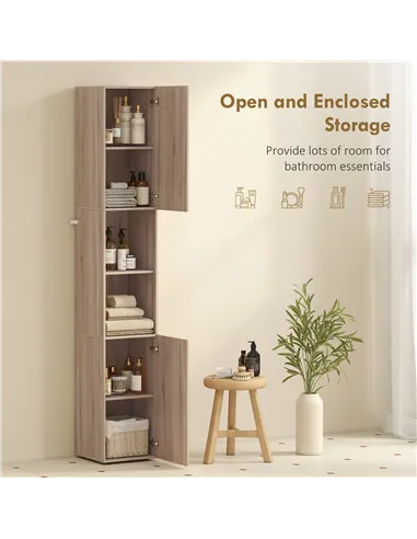 HOMCOM 6-Tier Tall Bathroom Cabinet - Natural