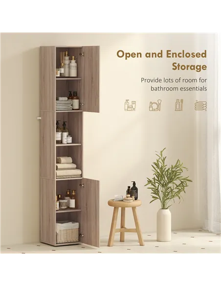 HOMCOM 6-Tier Tall Bathroom Cabinet - Natural