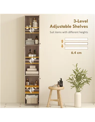 HOMCOM 6-Tier Tall Bathroom Cabinet - Natural