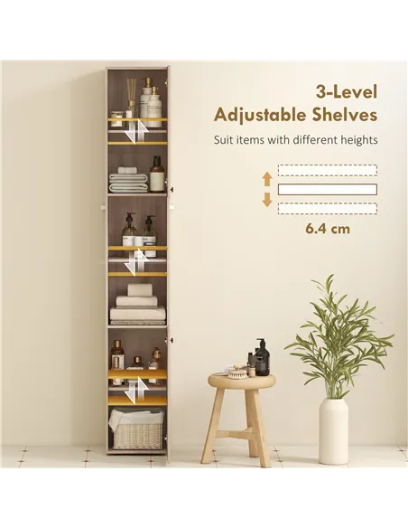 HOMCOM 6-Tier Tall Bathroom Cabinet - Natural