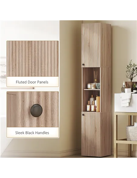 HOMCOM 6-Tier Tall Bathroom Cabinet - Natural
