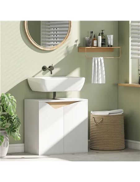 HOMCOM Under Sink Bathroom Cabinet, Bathroom Storage Cabinet with Soft-Close Doors, for Basin without Pedestal, White