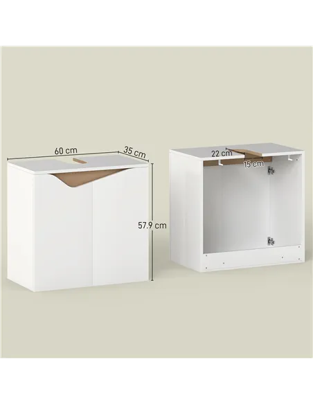 HOMCOM Under Sink Bathroom Cabinet, Bathroom Storage Cabinet with Soft-Close Doors, for Basin without Pedestal, White