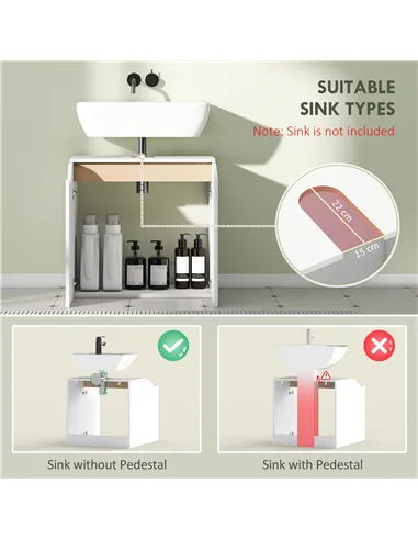 HOMCOM Under Sink Bathroom Cabinet, Bathroom Storage Cabinet with Soft-Close Doors, for Basin without Pedestal, White