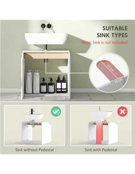 HOMCOM Under Sink Bathroom Cabinet, Bathroom Storage Cabinet with Soft-Close Doors, for Basin without Pedestal, White