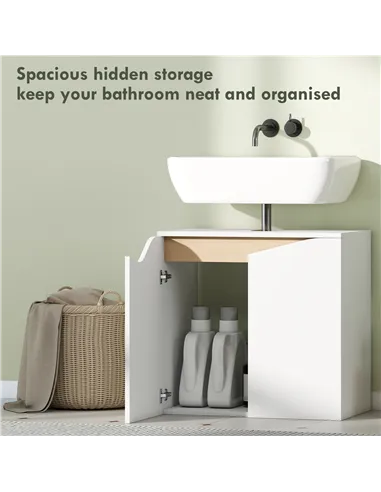 HOMCOM Under Sink Bathroom Cabinet, Bathroom Storage Cabinet with Soft-Close Doors, for Basin without Pedestal, White