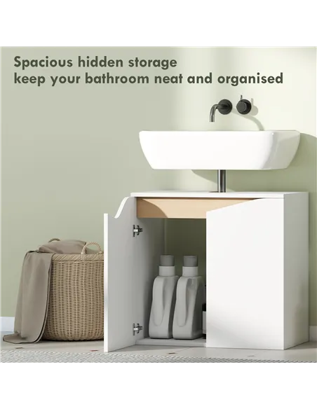 HOMCOM Under Sink Bathroom Cabinet, Bathroom Storage Cabinet with Soft-Close Doors, for Basin without Pedestal, White