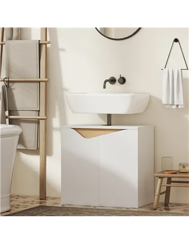 HOMCOM Under Sink Bathroom Cabinet, Bathroom Storage Cabinet with Soft-Close Doors, for Basin without Pedestal, White