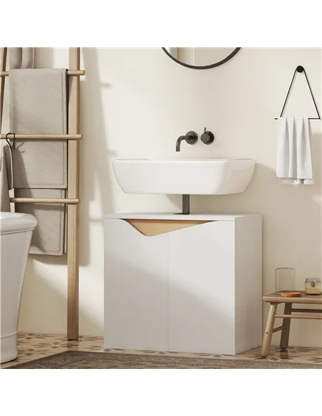 HOMCOM Under Sink Bathroom Cabinet, Bathroom Storage Cabinet with Soft-Close Doors, for Basin without Pedestal, White