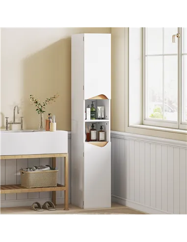HOMCOM Tall Slim Bathroom Cabinet with 2 Doors, 2 Shelves - White