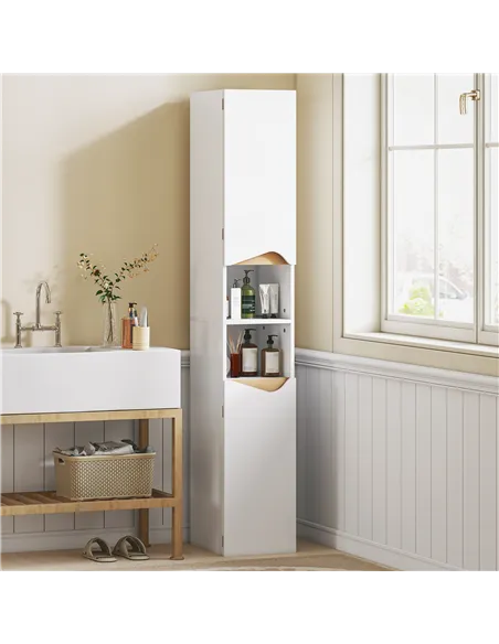 HOMCOM Tall Slim Bathroom Cabinet with 2 Doors, 2 Shelves - White