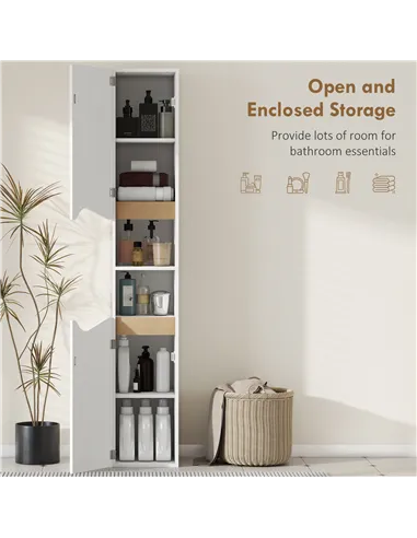 HOMCOM Tall Slim Bathroom Cabinet with 2 Doors, 2 Shelves - White