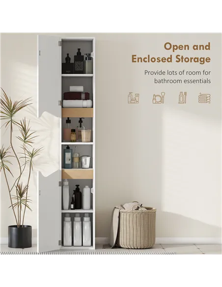 HOMCOM Tall Slim Bathroom Cabinet with 2 Doors, 2 Shelves - White