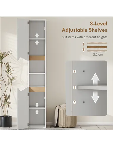 HOMCOM Tall Slim Bathroom Cabinet with 2 Doors, 2 Shelves - White