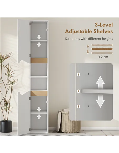 HOMCOM Tall Slim Bathroom Cabinet with 2 Doors, 2 Shelves - White