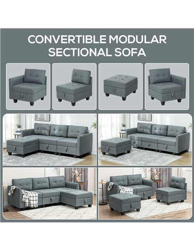 HOMCOM 'L' Shape Modular Sofa, with Storage - Dark Grey