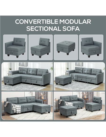 HOMCOM 'L' Shape Modular Sofa, with Storage - Dark Grey