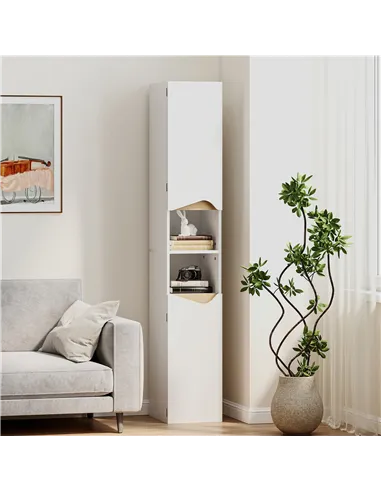 HOMCOM Tall Slim Bathroom Cabinet with 2 Doors, 2 Shelves - White