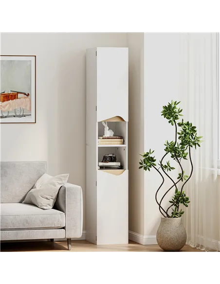 HOMCOM Tall Slim Bathroom Cabinet with 2 Doors, 2 Shelves - White