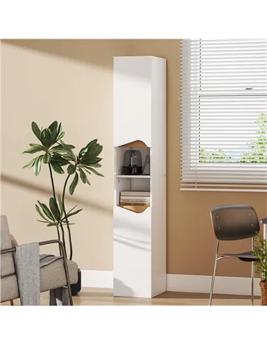 HOMCOM Tall Slim Bathroom Cabinet with 2 Doors, 2 Shelves - White