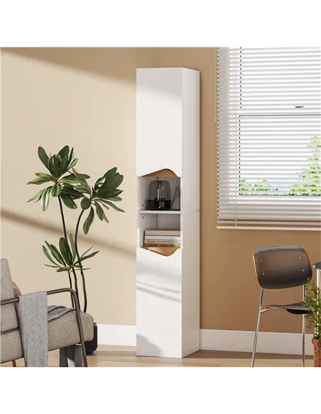 HOMCOM Tall Slim Bathroom Cabinet with 2 Doors, 2 Shelves - White