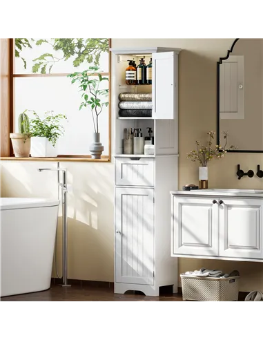 HOMCOM Slim Bathroom Storage Cabinet, with Sensor Lights - White