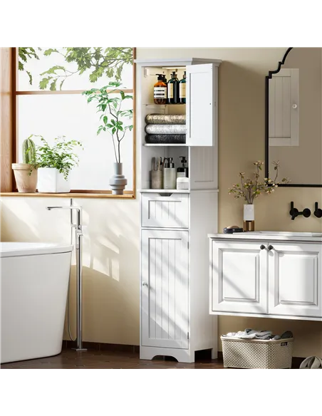 HOMCOM Slim Bathroom Storage Cabinet, with Sensor Lights - White