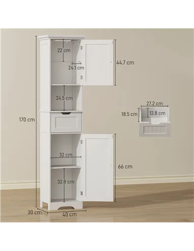 HOMCOM Slim Bathroom Storage Cabinet, with Sensor Lights - White