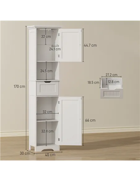 HOMCOM Slim Bathroom Storage Cabinet, with Sensor Lights - White