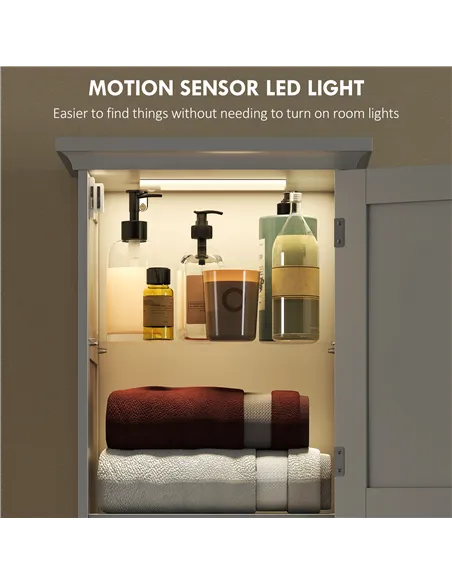 HOMCOM Slim Bathroom Storage Cabinet, with Sensor Lights - White