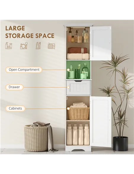 HOMCOM Slim Bathroom Storage Cabinet, with Sensor Lights - White