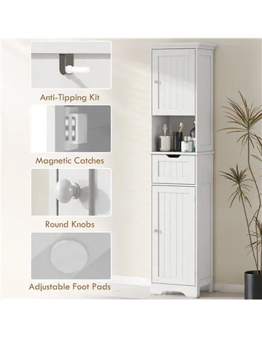 HOMCOM Slim Bathroom Storage Cabinet, with Sensor Lights - White
