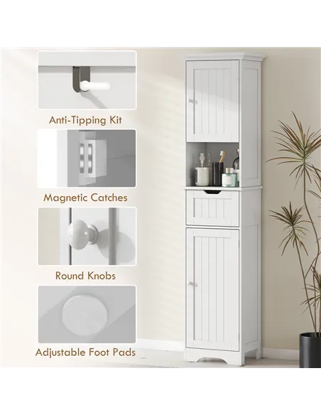 HOMCOM Slim Bathroom Storage Cabinet, with Sensor Lights - White