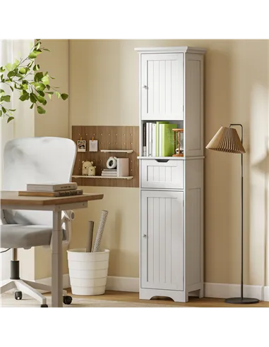 HOMCOM Slim Bathroom Storage Cabinet, with Sensor Lights - White