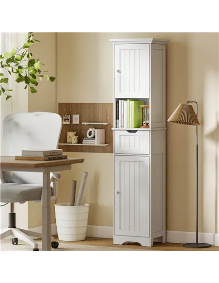 HOMCOM Slim Bathroom Storage Cabinet, with Sensor Lights - White