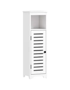 HOMCOM Bathroom Floor Cabinet, Bathroom Storage Unit with Louvered Door, Open Shelf, Adjustable Shelf, White, 22 x 20 x 75 cm
