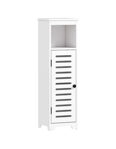 HOMCOM Bathroom Floor Cabinet, Bathroom Storage Unit with Louvered Door, Open Shelf, Adjustable Shelf, White, 22 x 20 x 75 cm