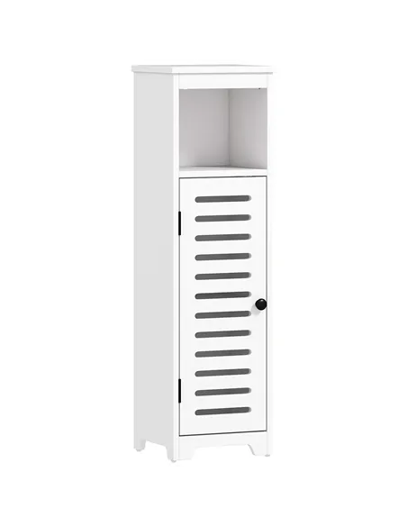 HOMCOM Bathroom Floor Cabinet, Bathroom Storage Unit with Louvered Door, Open Shelf, Adjustable Shelf, White, 22 x 20 x 75 cm