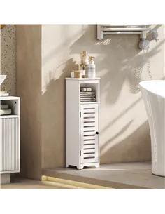 HOMCOM Bathroom Floor Cabinet, Bathroom Storage Unit with Louvered Door, Open Shelf, Adjustable Shelf, White, 22 x 20 x 75 cm 2