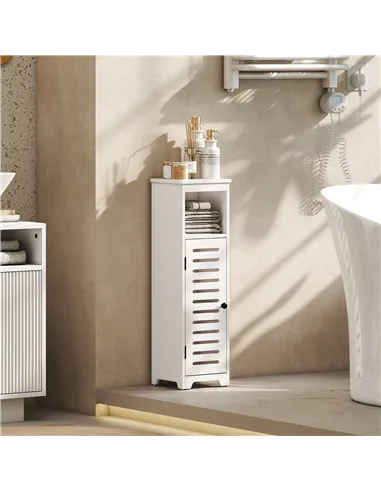 HOMCOM Bathroom Floor Cabinet, Bathroom Storage Unit with Louvered Door, Open Shelf, Adjustable Shelf, White, 22 x 20 x 75 cm