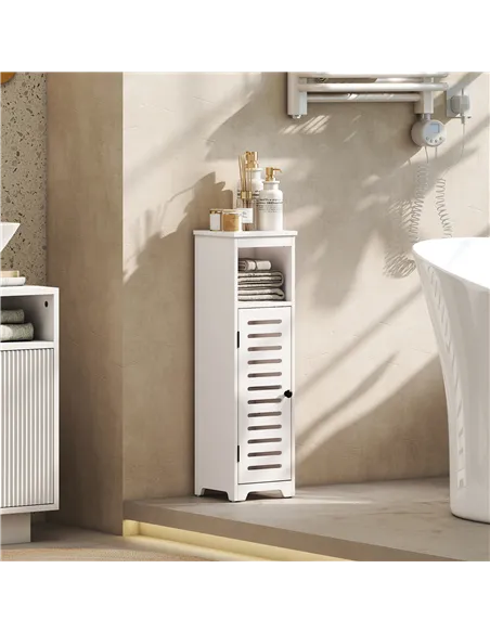 HOMCOM Bathroom Floor Cabinet, Bathroom Storage Unit with Louvered Door, Open Shelf, Adjustable Shelf, White, 22 x 20 x 75 cm