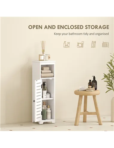 HOMCOM Bathroom Floor Cabinet, Bathroom Storage Unit with Louvered Door, Open Shelf, Adjustable Shelf, White, 22 x 20 x 75 cm