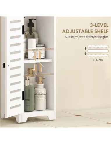 HOMCOM Bathroom Floor Cabinet, Bathroom Storage Unit with Louvered Door, Open Shelf, Adjustable Shelf, White, 22 x 20 x 75 cm