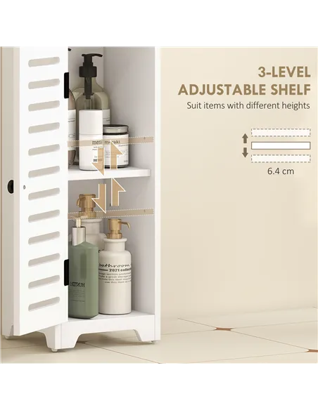 HOMCOM Bathroom Floor Cabinet, Bathroom Storage Unit with Louvered Door, Open Shelf, Adjustable Shelf, White, 22 x 20 x 75 cm