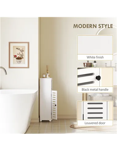 HOMCOM Bathroom Floor Cabinet, Bathroom Storage Unit with Louvered Door, Open Shelf, Adjustable Shelf, White, 22 x 20 x 75 cm