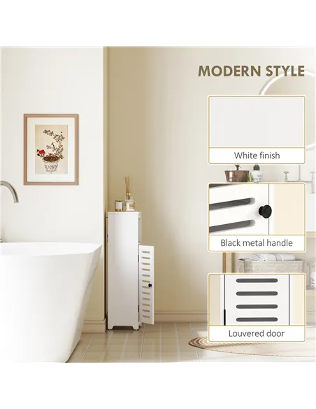 HOMCOM Bathroom Floor Cabinet, Bathroom Storage Unit with Louvered Door, Open Shelf, Adjustable Shelf, White, 22 x 20 x 75 cm